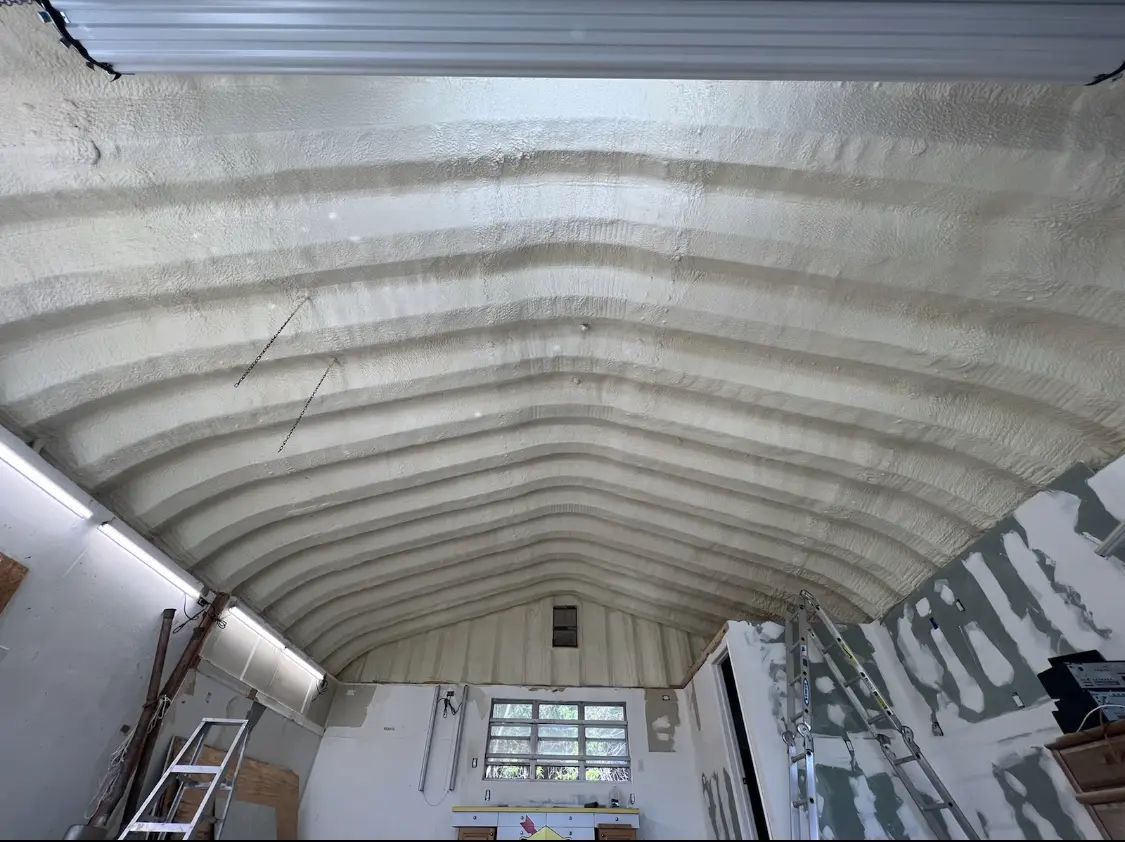 Spray polyurethane foam applied to the underside of a metal roof deck in Moorestown